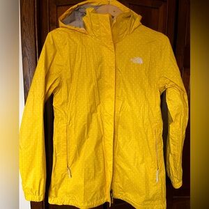 The Northface Yellow and White Polka Dot Rain Coat